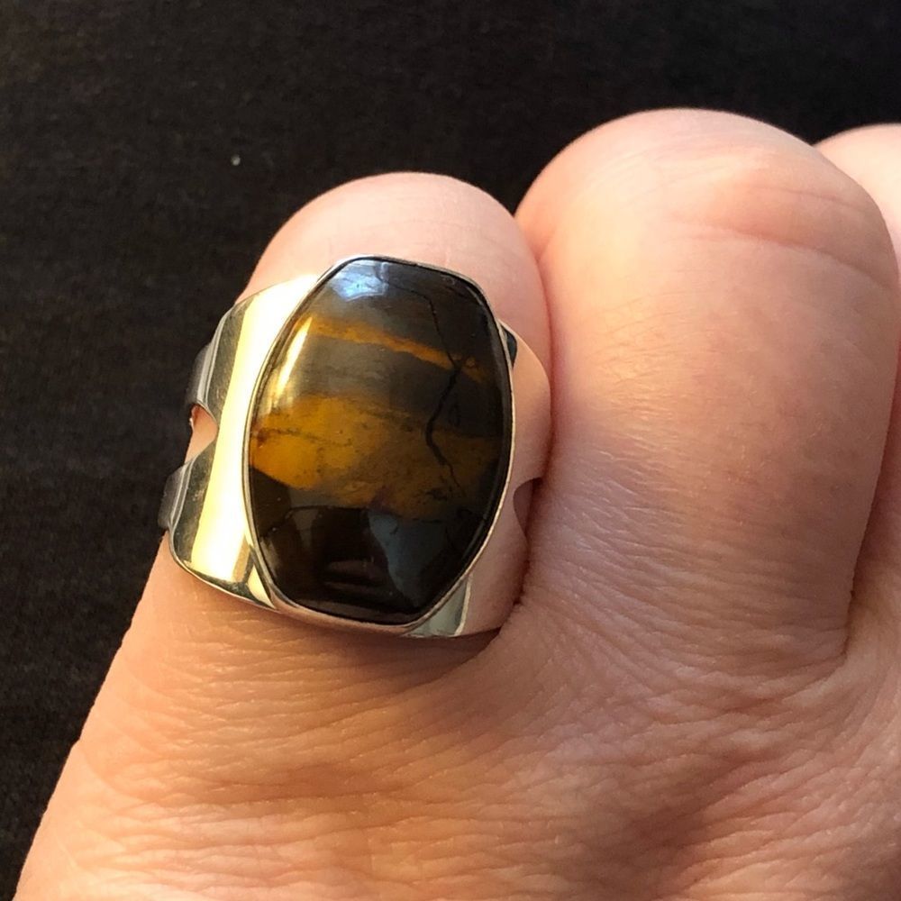 JAY KING Desert Rose Tigers Eye Sterling Silver Cabochon Ring Sz 11